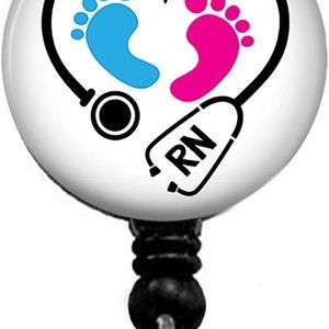 RN Retractable Badge Reel with Alligator Clip，Name Nurse ID Card Badge Holder